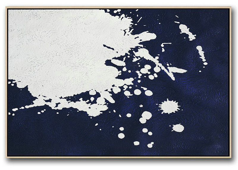 Large Contemporary Painting,Horizontal Abstract Painting Navy Blue Minimalist Painting On Canvas,Abstract Painting Modern Art #V4C3 - Click Image to Close